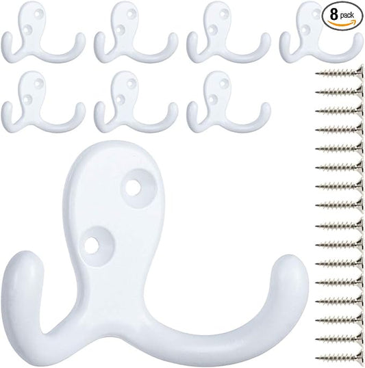 IBosins 8 Pack Heavy Duty Double Prong Coat Hooks Wall Mounted by IBosins