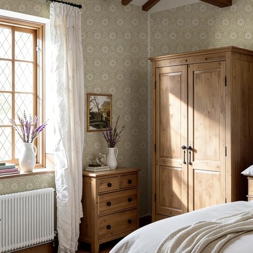 17.3" x 393.7" Floral Wallpaper Peel and Stick Vintage Boho Cream Damask - Image 6