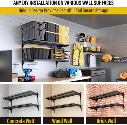 Aecxm 1pack×2 Tier 1.3x4ft Garage Shelving Wall Mounted, 260lbs Load - Image 7