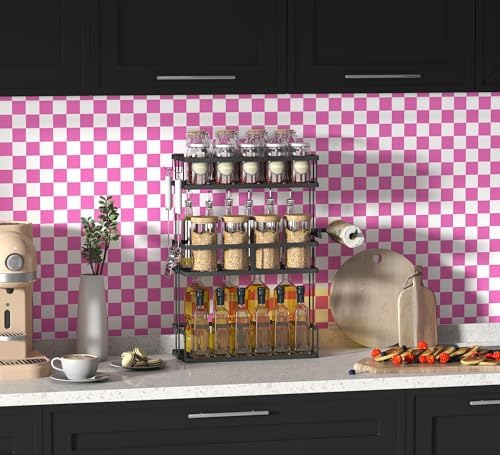 OSECAGE Pink Peel and Stick Wallpaper Checkered Contact Paper 17.7"x118" - Image 2