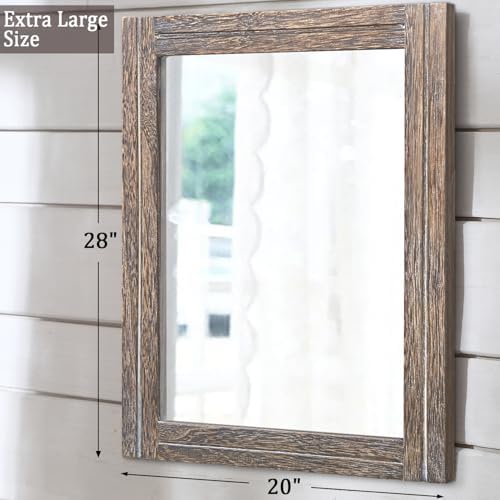 AAZZKANG Large Mirror with Wood Framed 28"x20" Rectangle Rustic Wall Mirror - Image 2