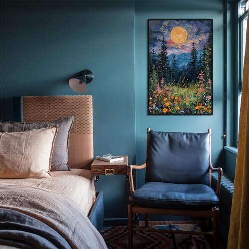 Yuaruo Vintage Full Moon Above The Wildflowers Canvas Wall Art, Mystical - Image 7