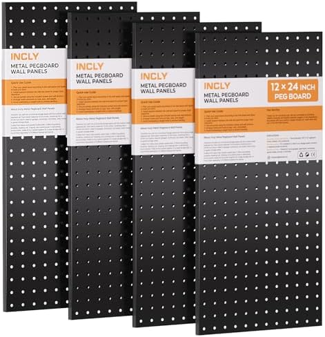 INCLY 4 Pack 12"x24" Upgrade Thicker Heavy Duty Metal Peg Board by INCLY