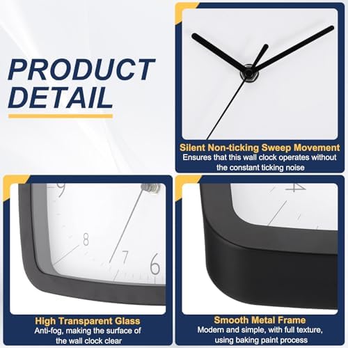 PATIKIL 11 Inch Rectangle Wall Clock, Silent Non-Ticking Modern Wall Clocks - Image 3