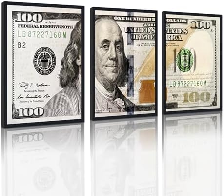 Black Framed Vintage Canvas Wall Art Benjamin Franklin 100 Dollar Money by YatsenBridge