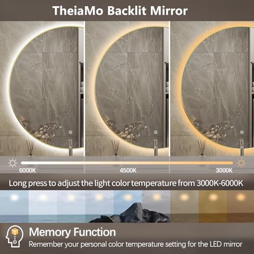 40" Round LED Bathroom Mirror, Wall Mounted Round Backlit Mirror LED Bathroom - Image 3