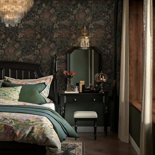 Dimoon Vintage Peel and Stick Wallpaper Dark Green Floral Wall Paper 16.1"x591" - Image 7