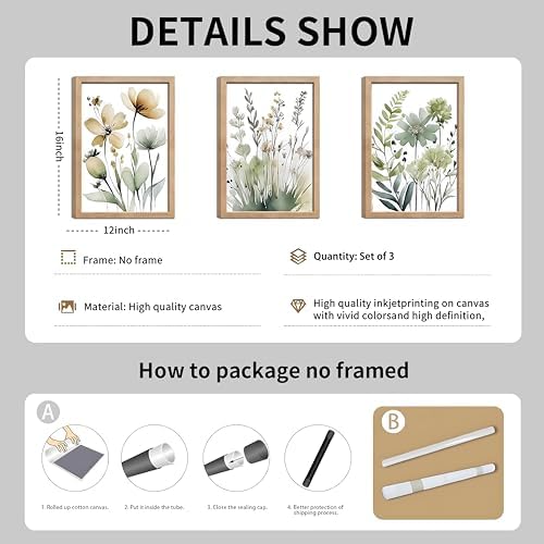 tgguytiy Sage Green Botanical Posters Set of 3 – Boho Floral Wall Art Prints - Image 3