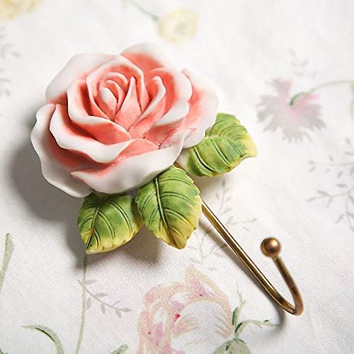 1 PC Pink Rose Decorative Wall Hooks, Fancy Resin Flower Towel & Key Hooks by MDPLY