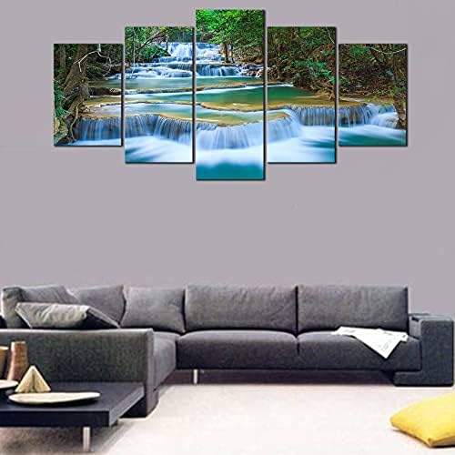 Wieco Art 5 Panels Peaceful Waterfall Giclee Canvas Prints Wall Art Paintings - Image 2