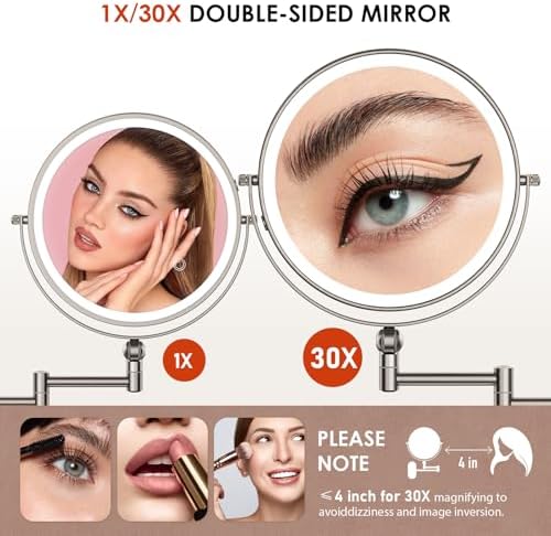 ZLOKLA 9" Wall Mounted Lighted Makeup Mirror, 4000mAh Rechargeable Double Sided - Image 4