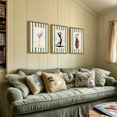 wanyun Vintage Golf Wall Art Set of 3 Canvas, Sports Framed Poster, Neutral - Image 2