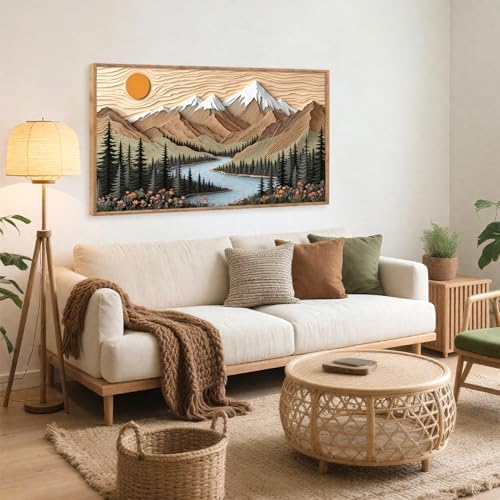 CHDITB Mountain Framed Wall Art, Long Horizontal Mountains Wall Decor, Sun Lake - Image 5