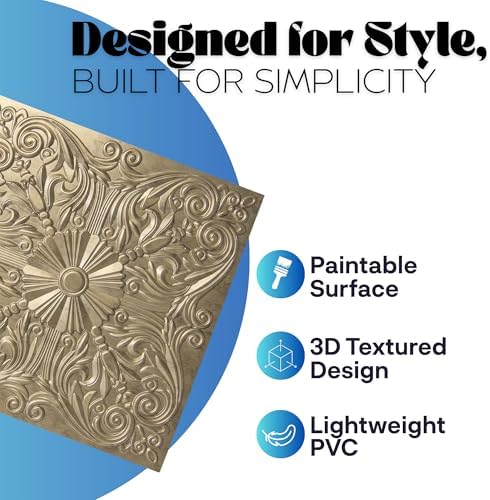 Art3d PVC Drop Ceiling Tiles 24x24 in, 48 Sq.Ft, Sunset Gold - Image 3
