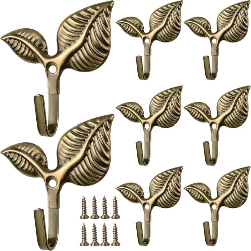 Set of 8 Vintage Leaf Wall Hooks Antique Bronze Coat Hooks Heavy Duty by Unknown