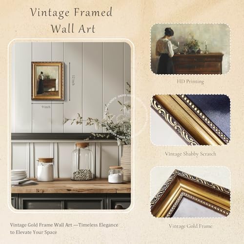 uniro Vintage Gold Framed Wall Art, Vintage Woman Portrait Canvas Art Prints - Image 2