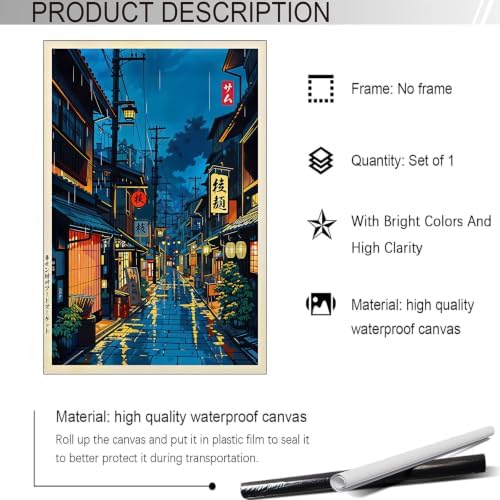 Unframed Rainy Japanese Street Canvas Wall Art 16x20in - Image 3