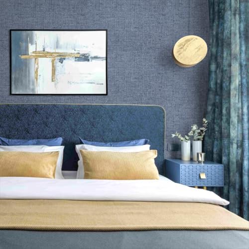 Denim Blue Grasscloth Peel and Stick Wallpaper 15.7inch x 196.8inch - Image 2
