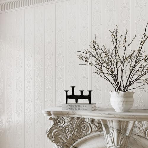 JiffDiff White 3D Embossed Textured Peel Stick Wallpaper 17.3"x800" - Image 5