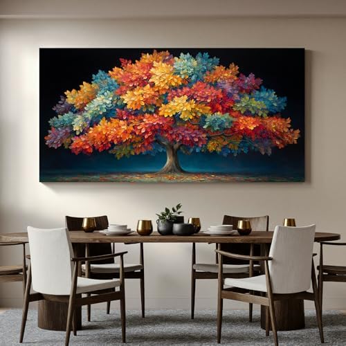 YISXINOAG Colorful Tree of Life Wall Art Modern Landscape Painting 29"X58" - Image 5