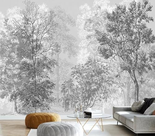 Vintage Monochrome Tree Forest Sketch Wallpaper - Image 2