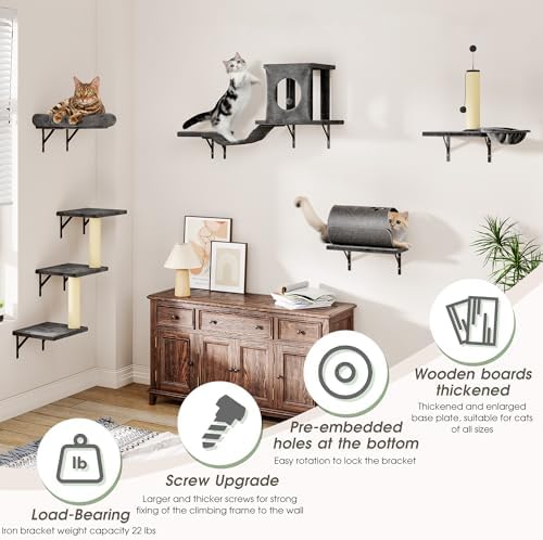 Cat Wall Shelves, 7-in-1 Wall Mounted Cat Climber Set - Image 5