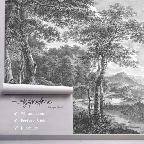 YQWDMX - Vintage Forest Peel and Stick Wallpaper Grey Jungle Mural - Image 5