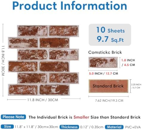 COMSTICKC 3D Faux Brick Wall Panels Peel and Stick - Image 6