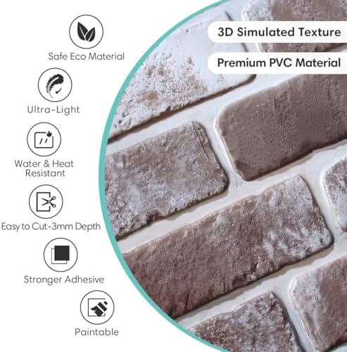 Commomy Faux Brick Wall Panels Peel and Stick Thin PVC 10 Pcs 11.8" x 11.8" - Image 3