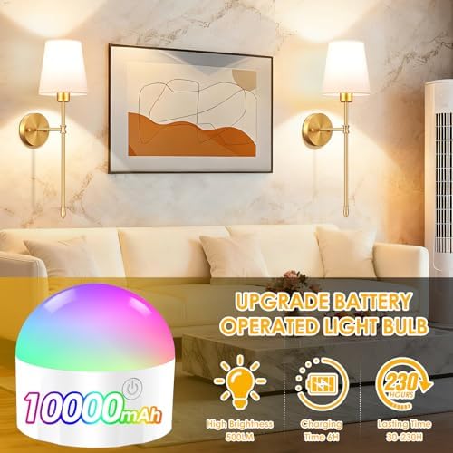 OCATO Battery Operated Wall Sconce 10000mAh Wireless Wall Sconce Set of Two - Image 2