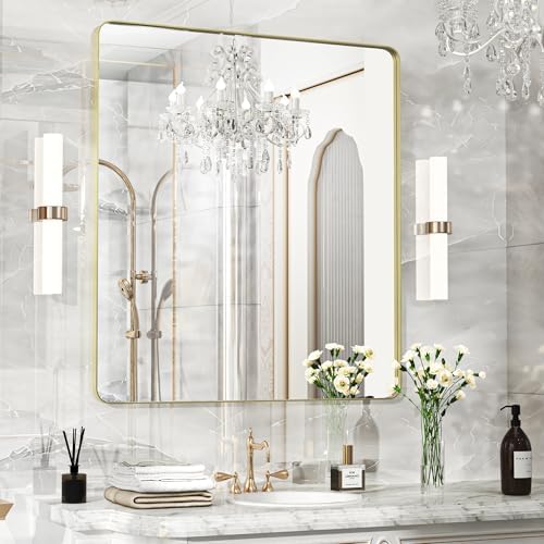 Fun Memories Gold Bathroom Mirror 40X36 Inch Bathroom Vanity Mirror, Metal Gold by FunMemories