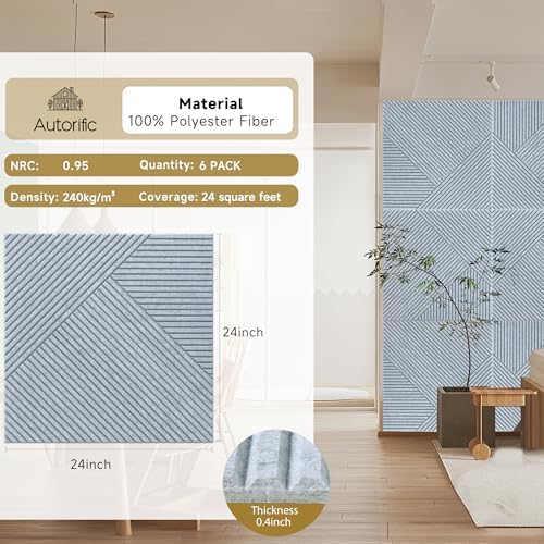 Acoustic Panels, 6 Pack, 23.6" x 23.6", Sound Panels - Image 2