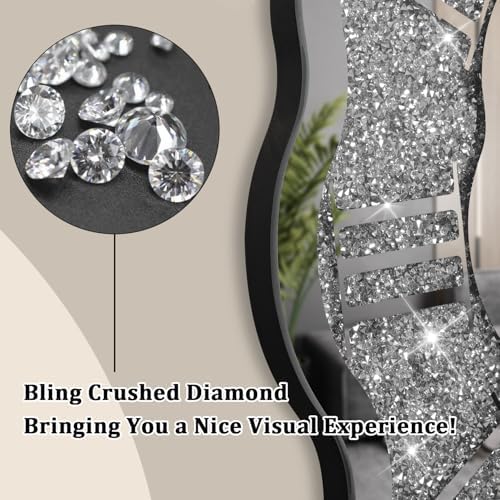 Crushed Diamond Mirrored Wall Clock Silver Modern Crystal Clocks - Image 3