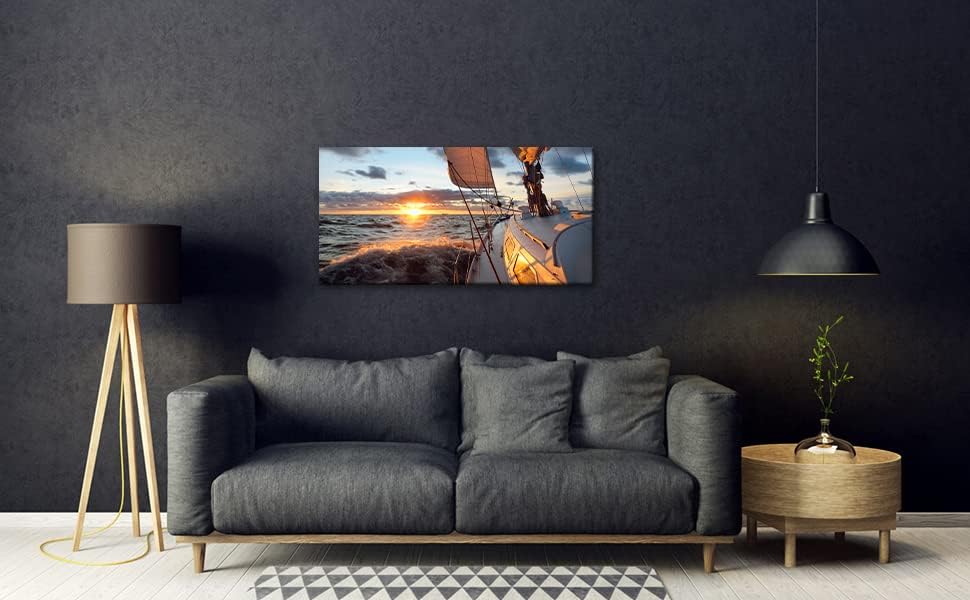 Yacht Sailing in Sea at Sunset Scenery Canvas Wall Art - Image 2