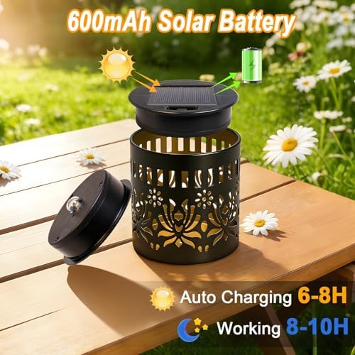 2 Pack Solar Fence Lights, Metal Flower Pattern Solar Powered Wall Lights - Image 5