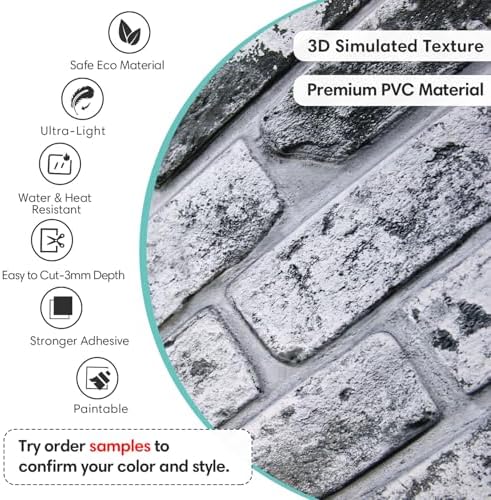 Commomy Faux Brick 3D Wall Panels Peel and Stick 12 pcs of 22.8" x 11.8" - Image 4