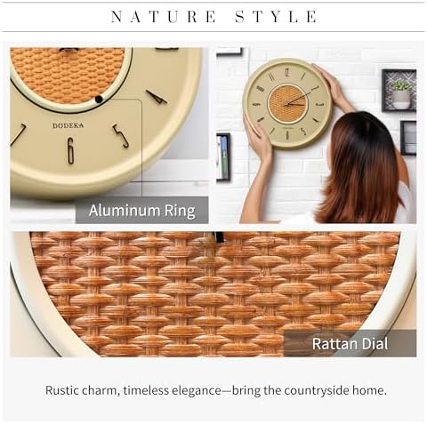 DODEKA Wall Clock 12inch 22013 Polyresin Round Shape Bamboo Weaving Dial - Image 3
