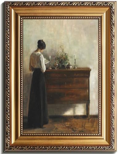 uniro Vintage Gold Framed Wall Art, Vintage Woman Portrait Canvas Art Prints by uniro