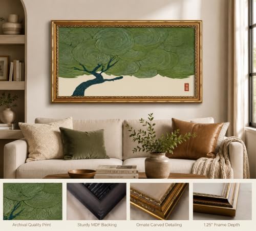 Large Framed Oriental Zen Pine Tree Tokyo Japan Style Canvas Wall Art - Image 7