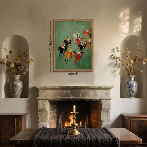 Framed Vintage Abstract Wall Art, Retro Horse Racing Scene Poster Prints - Image 4