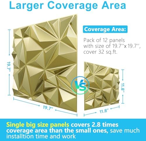 STICKGOO 3D Wall Panels, Champaign Gold Diamond Design, 19.7" x 19.7" - Image 6
