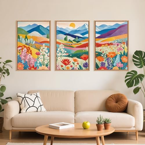 LHIUEM Large Abstract Mountain Flower Framed Canvas Wall Art, Colorful - Image 2