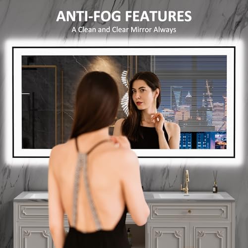 LOAAO 60"X30" LED Bathroom Mirror Black Framed - Image 2
