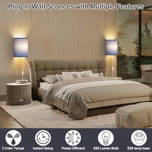 Yunaking Plug in Wall Sconces Set of Two Wall Lights - Image 2
