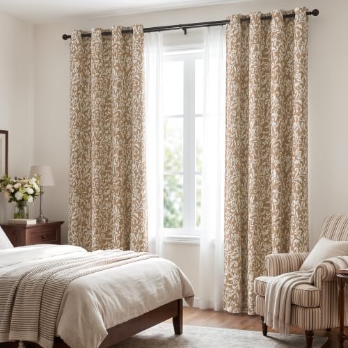 jinchan Taupe Floral Blackout Curtains 84 Inch Farmhouse Grommet 2 Panels - Image 6