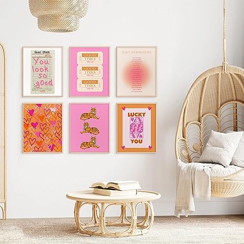 Preppy Wall Art Pink Orange Wall Decor Trendy Canvas Wall Art Aesthetic - Image 5