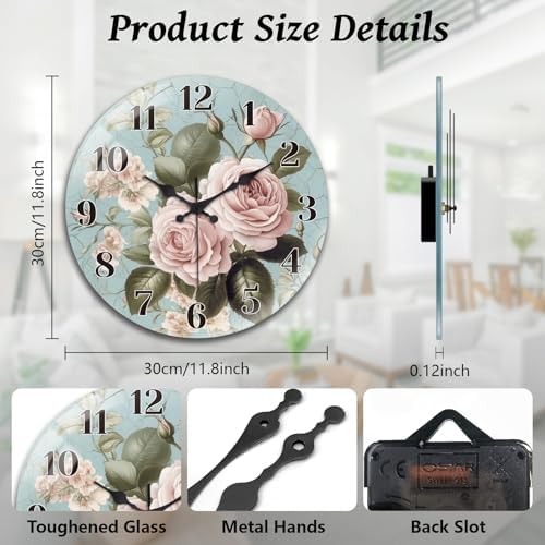 peacoblue Roses Wall Clocks Battery Operated - Image 2