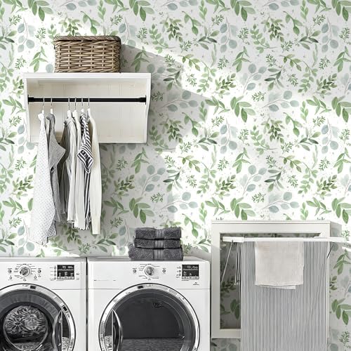 Leaf Peel and Stick Wallpaper Boho 17.32" X 196.85" Modern Sage Green Contact - Image 6