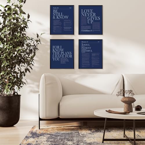 Locomiss Navy Blue Christian Wall Art Decor, Modern Bible Verse Prints - Image 3