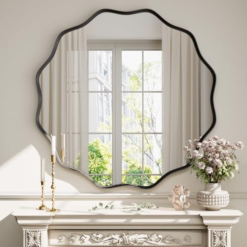 Round Wavy Mirror 42 Inch Bathroom Matte Black - Image 3